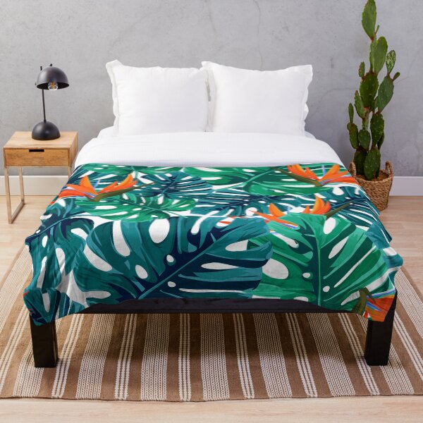 Item preview, Tropical Palm Leaves and orange flowers designed and sold by caribbeanvibes.