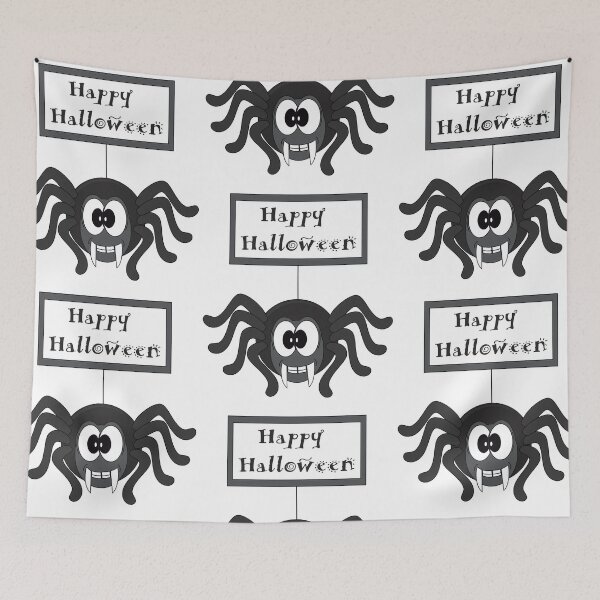 Item preview, Happy Halloween sign with dangling spider designed and sold by DoodleBugDigits.