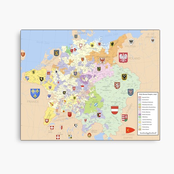 Map of Holy Roman Empire, 1648 Canvas Print