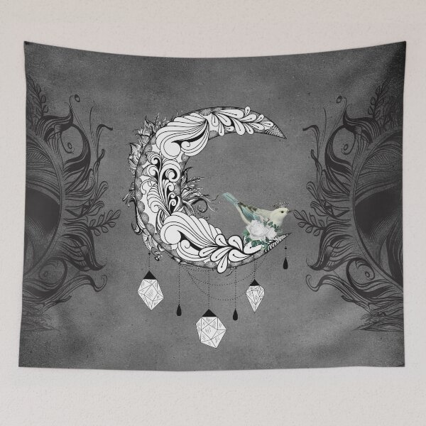 Item preview, Elegant moon with bird, zentangle designed and sold by nicky2342.