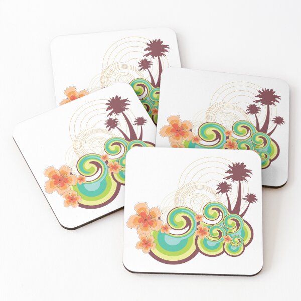Item preview, Tropical Summer Waves, Palm Trees And Tangerine Orange Hibiscus designed and sold by fatfatin.