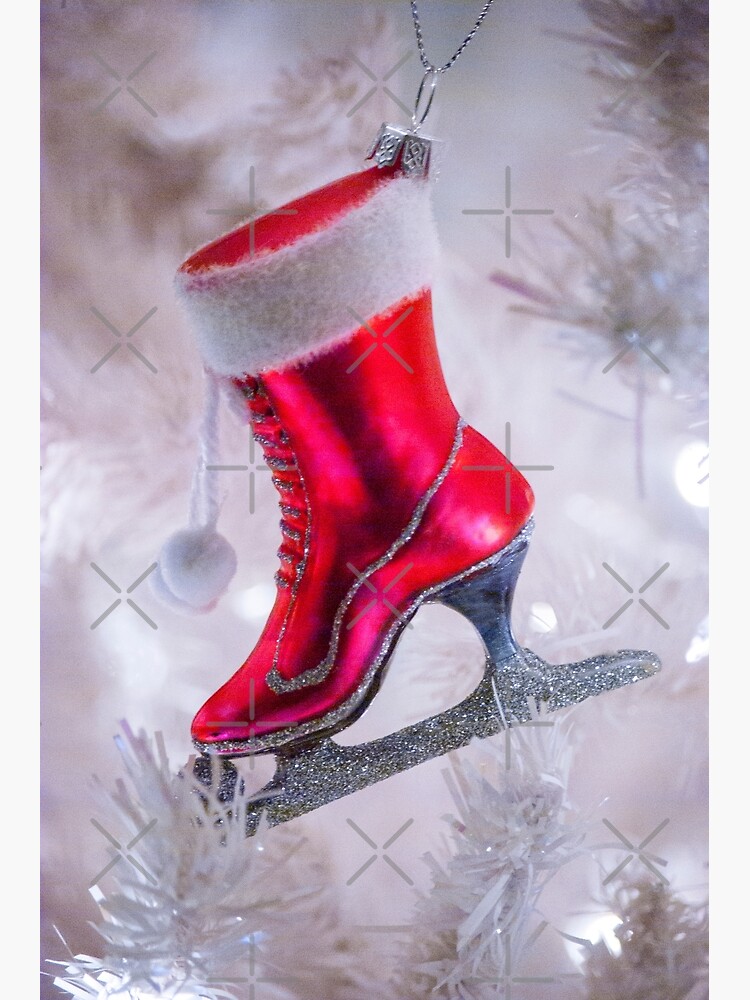 "White Christmas Tree Pink Ice Skating Boot Ornament" Poster for Sale