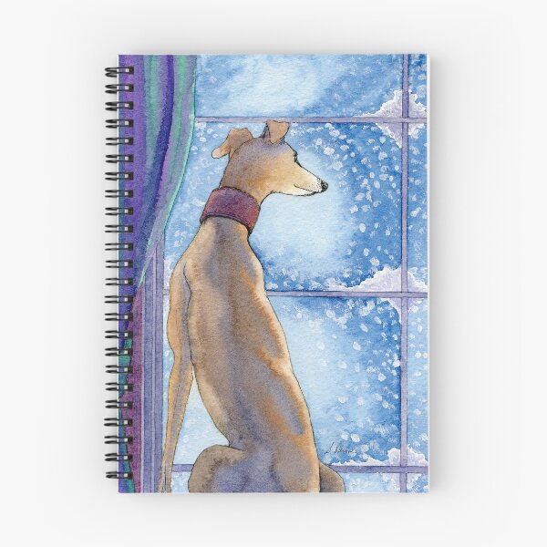 Item preview, Greyhound dog sits in the warm watching the snow fall outside designed and sold by SusanAlisonArt.