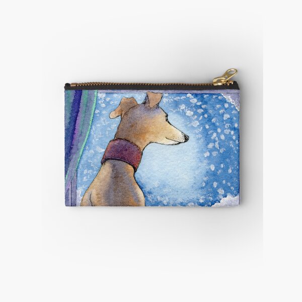 Item preview, Greyhound dog sits in the warm watching the snow fall outside designed and sold by SusanAlisonArt.