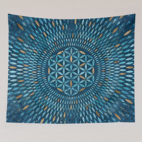 Item preview, Flower of Life in petals mandala - Blue Marble and gold designed and sold by k9printart.