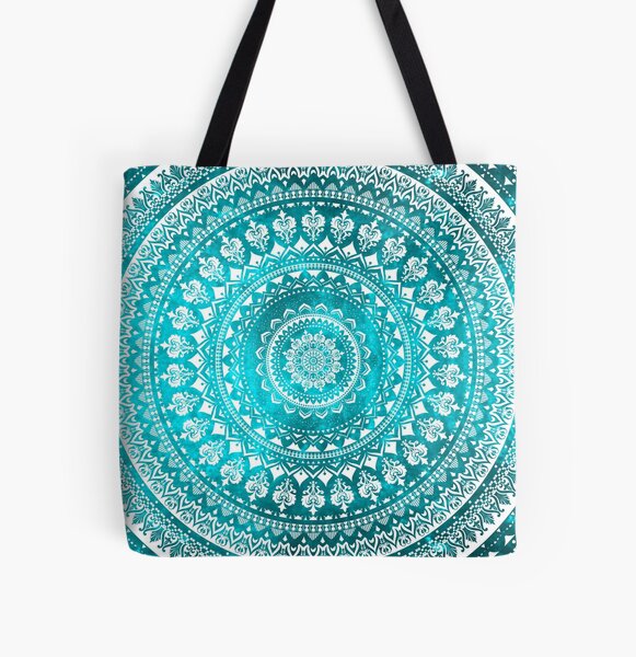 Blue Mandala Hand Painted Design Tote Bag by AngelaDufour