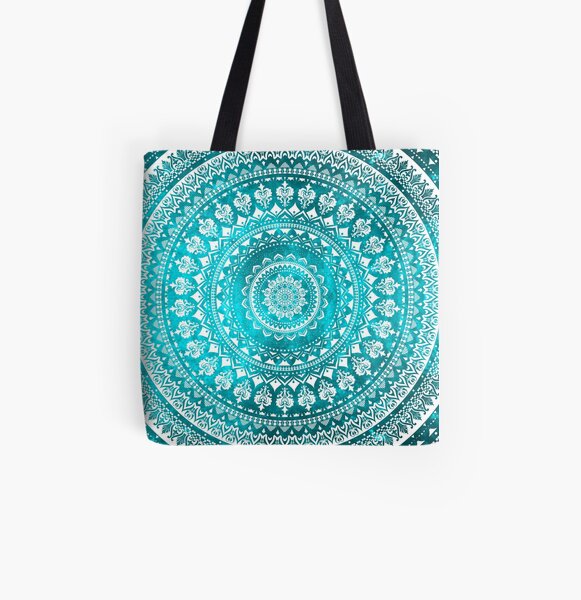 Mandala Turquoise All Over Print Tote Bag
