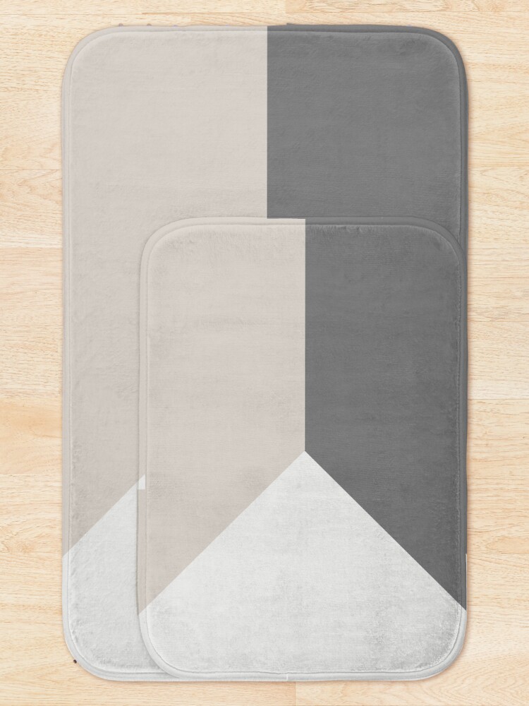 " White and Grey Simple Scandinavian Geometric Minimalist" Bath Mat by