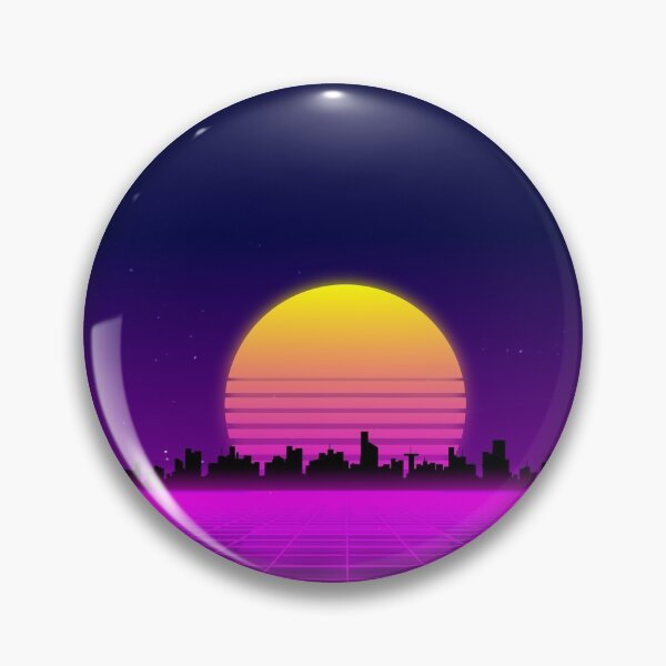 Item preview, Retro 1980s synthwave glowing neon lights plane with sun and city designed and sold by UDDesign.