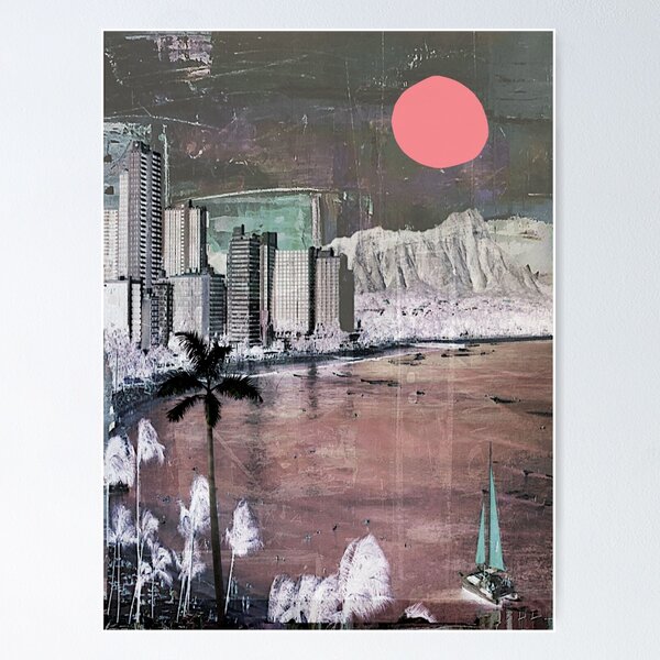 Item preview, Hawaii Urban Pop Art Vintage Retro Diamond Head Palmtree Ocean Modern Art City Wanderlust Surfing designed and sold by ExquisiteShots.