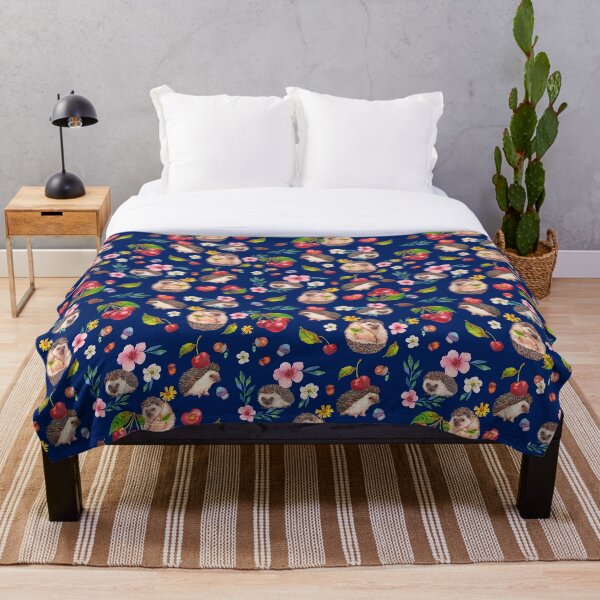 Hedgehog with cherries Throw Blanket