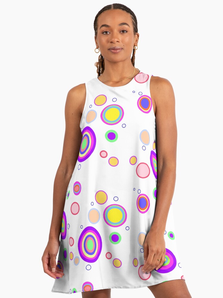 Early 2000s Colourful Circles Geometrical Pattern " A-Line Dress for Sale  by junepillows | Redbubble