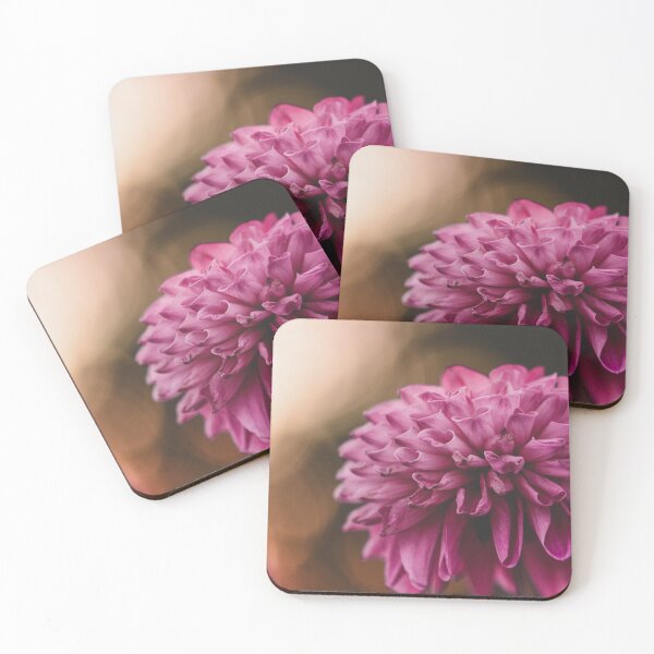 Item preview, Pink dahlia flower with golden bokeh background designed and sold by macroviewpoint.