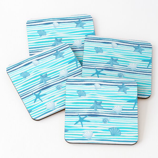 Item preview, Blue ocean pattern with shells designed and sold by baligaia.