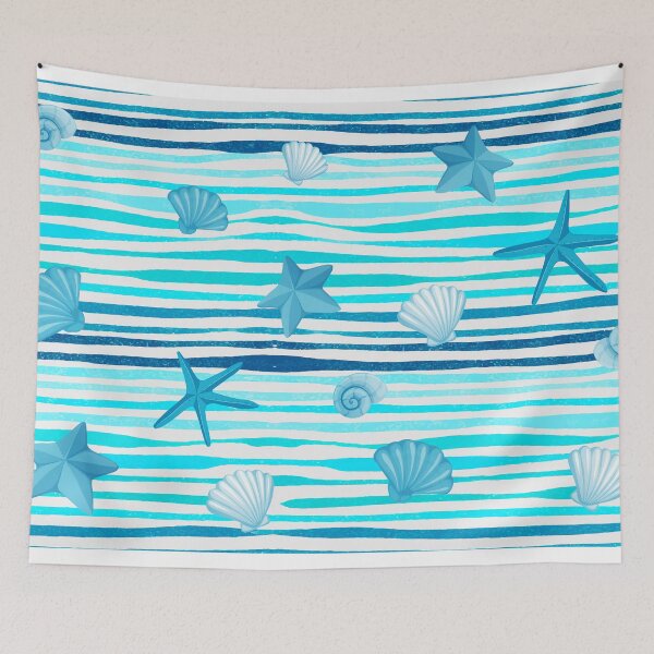 Item preview, Blue ocean pattern with shells designed and sold by baligaia.