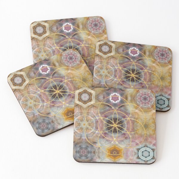 Item preview, Golden flower of life on rosa, brown and yellow mandala designed and sold by byulvenberg.