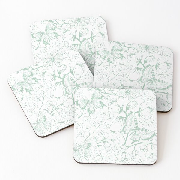 Item preview, Green Linear Butterfly Floral Print on White Background. designed and sold by cgroenewald.