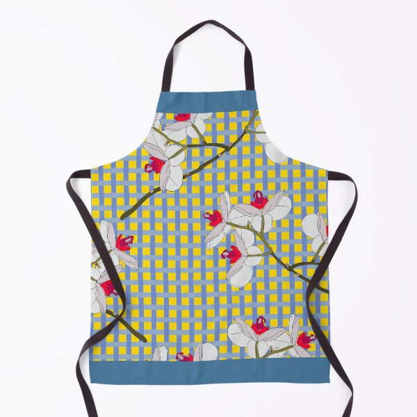 Item preview, White Orchid on Blue and Yellow Checked Background. designed and sold by cgroenewald.