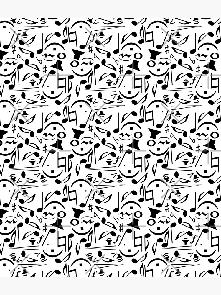 Music Notes Black and White Musical Print Pattern by Saburkitty