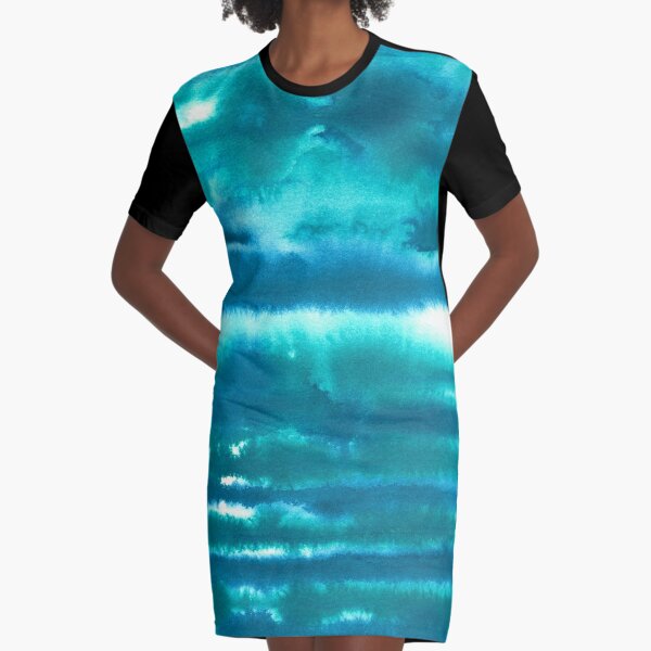 Abstract blue ink waves Graphic T-Shirt Dress