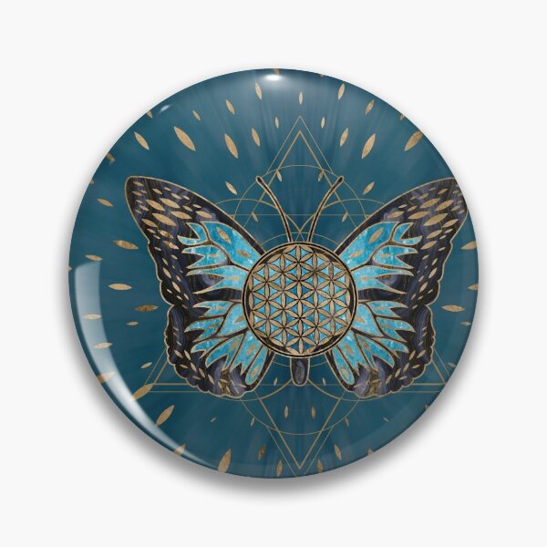 Item preview, Flower of Life Butterfly - Blue Gemstone and gold designed and sold by k9printart.
