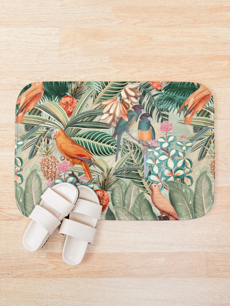 Alternate view of Vintage Orange Tropical Bird Jungle Garden Bath Mat