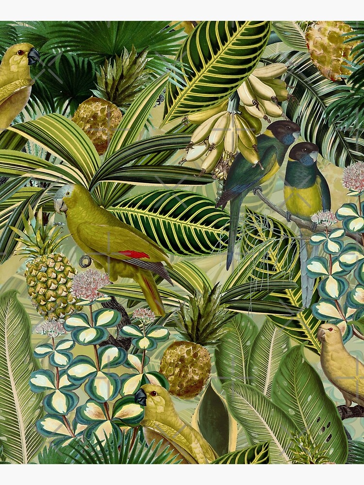 Vintage Green Tropical Bird Jungle Garden by UtArt