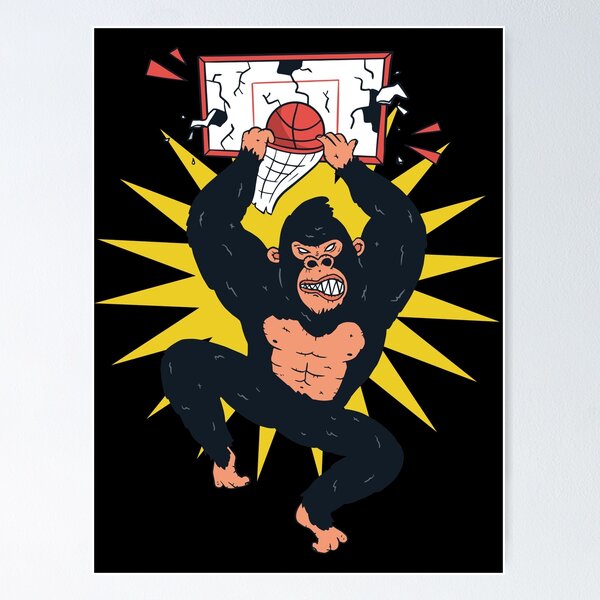 Gorilla Playing Basketball Sport Holding Ball Monkey  Poster for Sale by  sparkzeno