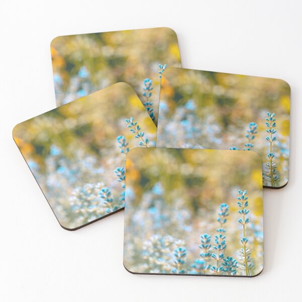 Item preview, Blue lavender on yellow bokeh filled background designed and sold by macroviewpoint.