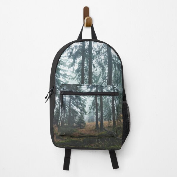 Deep In The Woods // Wild Romantic Misty Retro Fall Wilderness Fairytale Forest With Cascadia Trees Covered In Magic Blue Fog Season Backpack