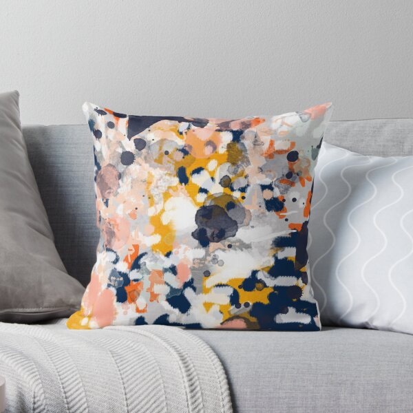 Stella - Abstract painting in modern fresh colors navy, orange, pink, cream, white, and gold Throw Pillow