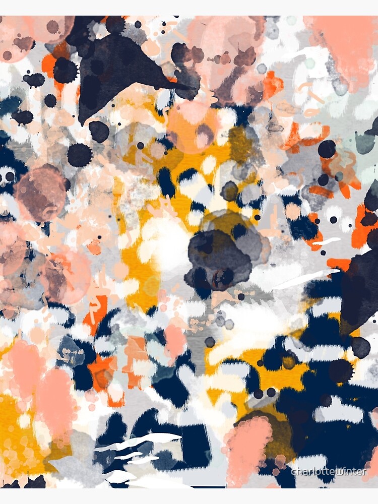 Stella - Abstract painting in modern fresh colors navy, orange, pink, cream, white, and gold by charlottewinter