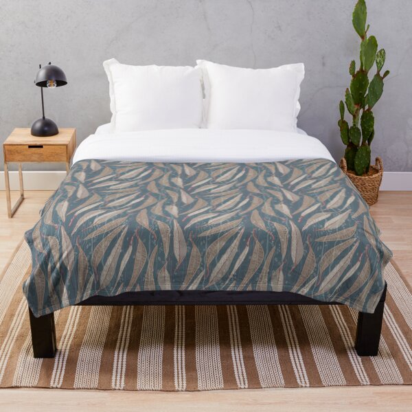 Bush Eucalyptus River leaves - Brown and Green Colour Palette Throw Blanket