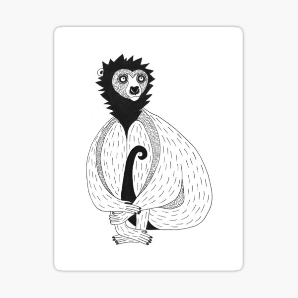 Crowned Sifaka (ink illustrations of weird animals that are real) Sticker
