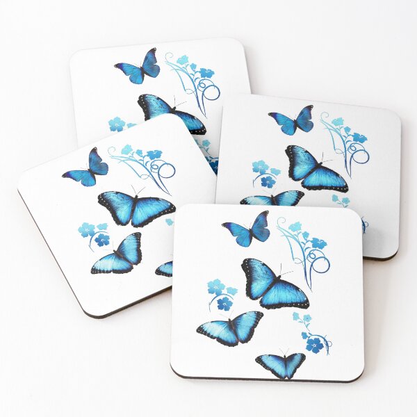 Artikelvorschau, Hydro Flask Aufkleber - Ozeanblauer Schmetterling und Blumen | Sticker Pack Set entworfen und verkauft von Vane22april.