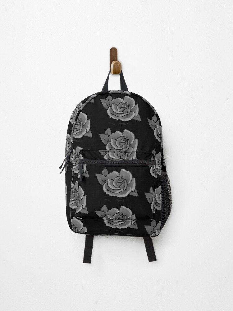 black and white floral backpack