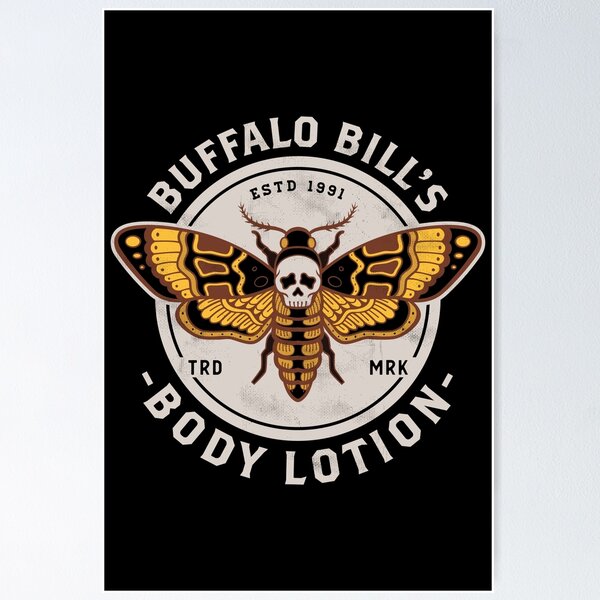 Vista previa del artículo con la obra «Loción corporal Buffalo Bill - Polilla de la cabeza de la muerte - Horror - Diseño vintage envejecido», diseñado y vendido por Nemons.