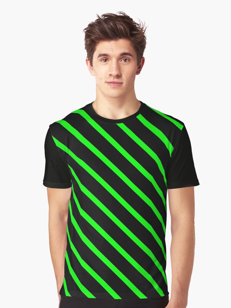 Neon Green Diagonal Stripes (Black) Graphic T-Shirt