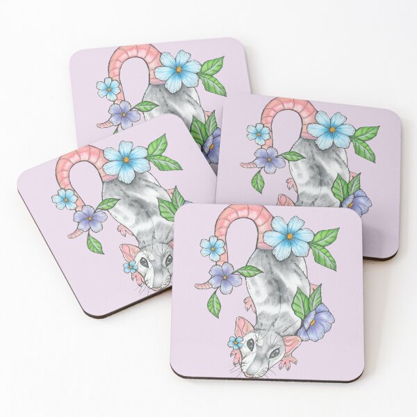 Item preview,  Dumbo Rat with colorful flowers (lighter bg) designed and sold by Whiskersnwishes.