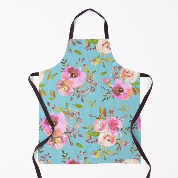 Item preview, Lovely pink hand drawn watercolor florals pattern on teal - single layer designed and sold by UtArt.