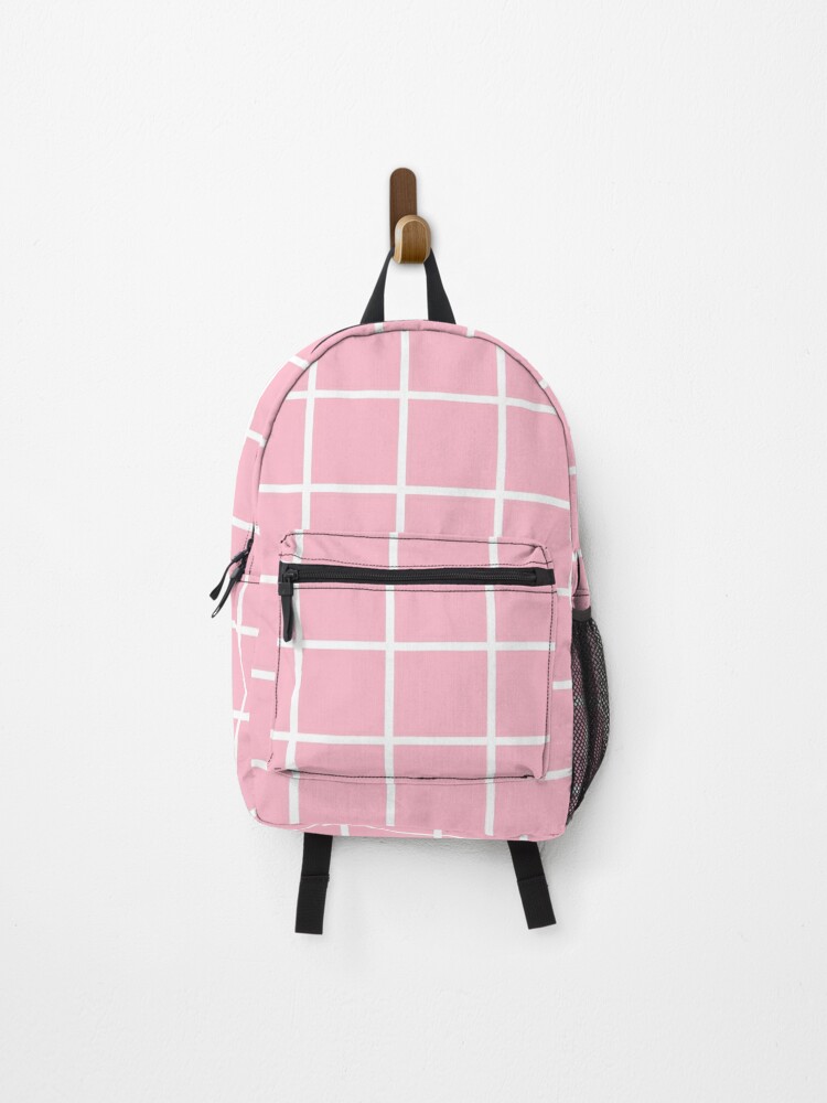Blush Pink Coral Checkered Grid Line Drawing Backpack by Beautiful