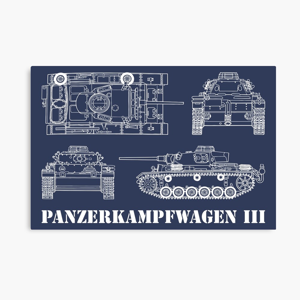 Panzer III 3 German Medium Tank Blueprint Plan Wall Art Print Framed 12x16 