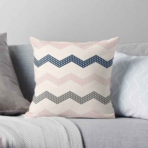 Honeycomb Chevron in Navy Blue, Blush Pink, Champagne Ivory Beige, and Charcoal Grey. Minimalist Geometric Zigzag Pattern. Throw Pillow
