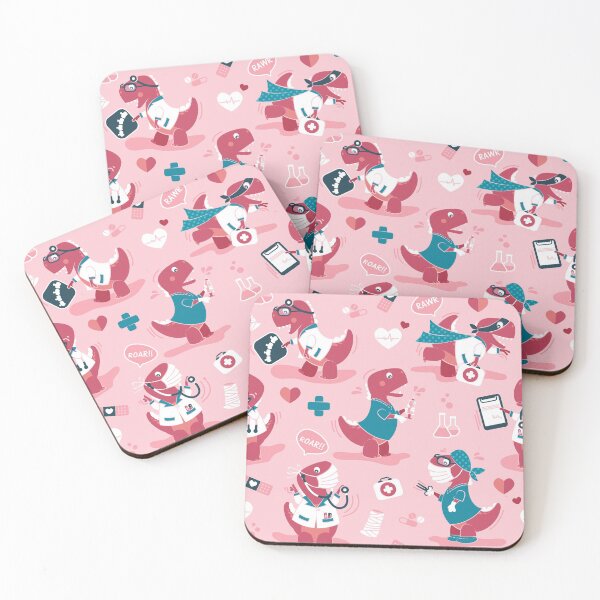 Item preview, The good reptile // pastel pink background red t-rex dinosaur doctors or nurses designed and sold by SelmaCardoso.