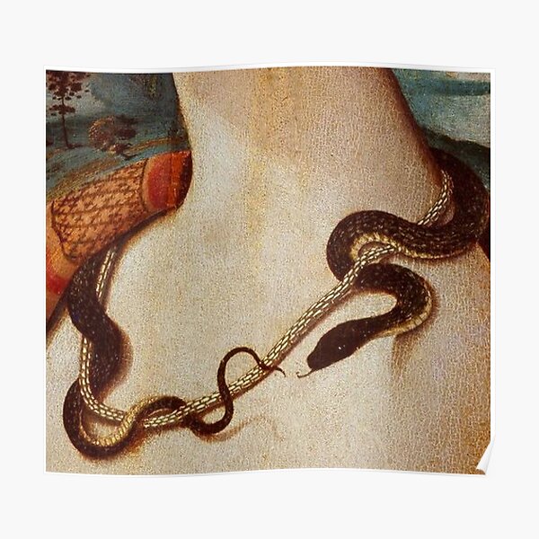 Snake on a womans neck painting detail Poster