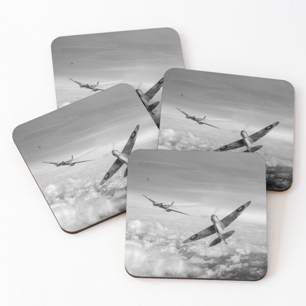 Item preview, Spitfire attacking Heinkel bomber, black and white version designed and sold by Flight Artworks.