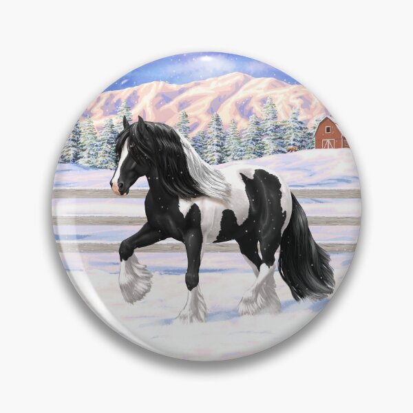 Item preview, Black Pinto Piebald Gypsy Vanner Draft Horse In Snow designed and sold by csforest.