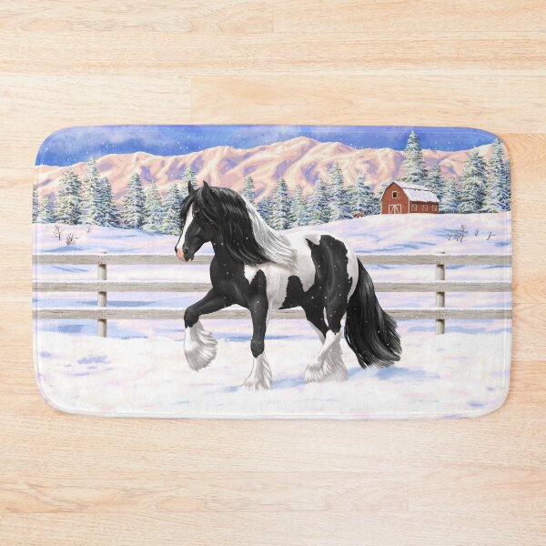 Item preview, Black Pinto Piebald Gypsy Vanner Draft Horse In Snow designed and sold by csforest.