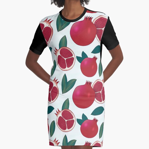 Pomegranate with dark blue leaves seamless pattern Graphic T-Shirt Dress