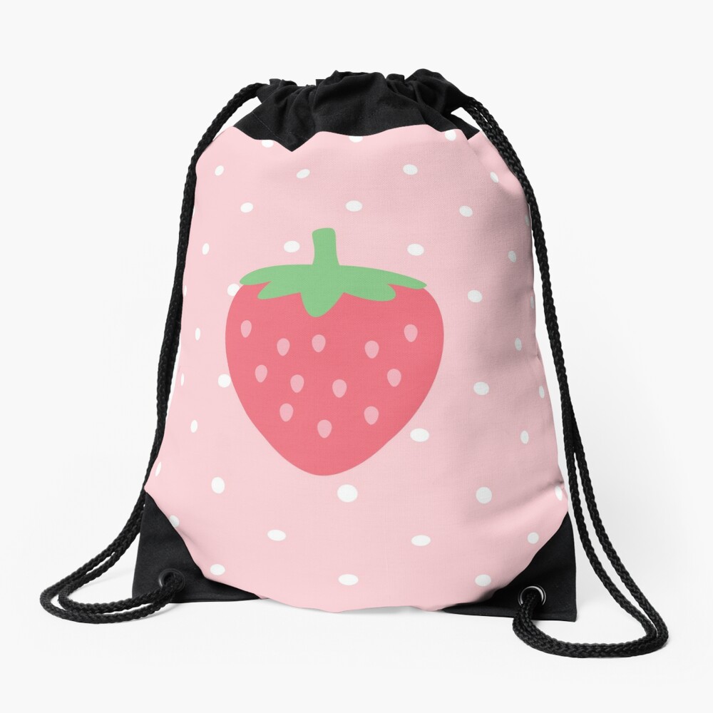 Strawberry Pastel Pink Polka Dot Kawaii Cute Duffle Bag for Sale